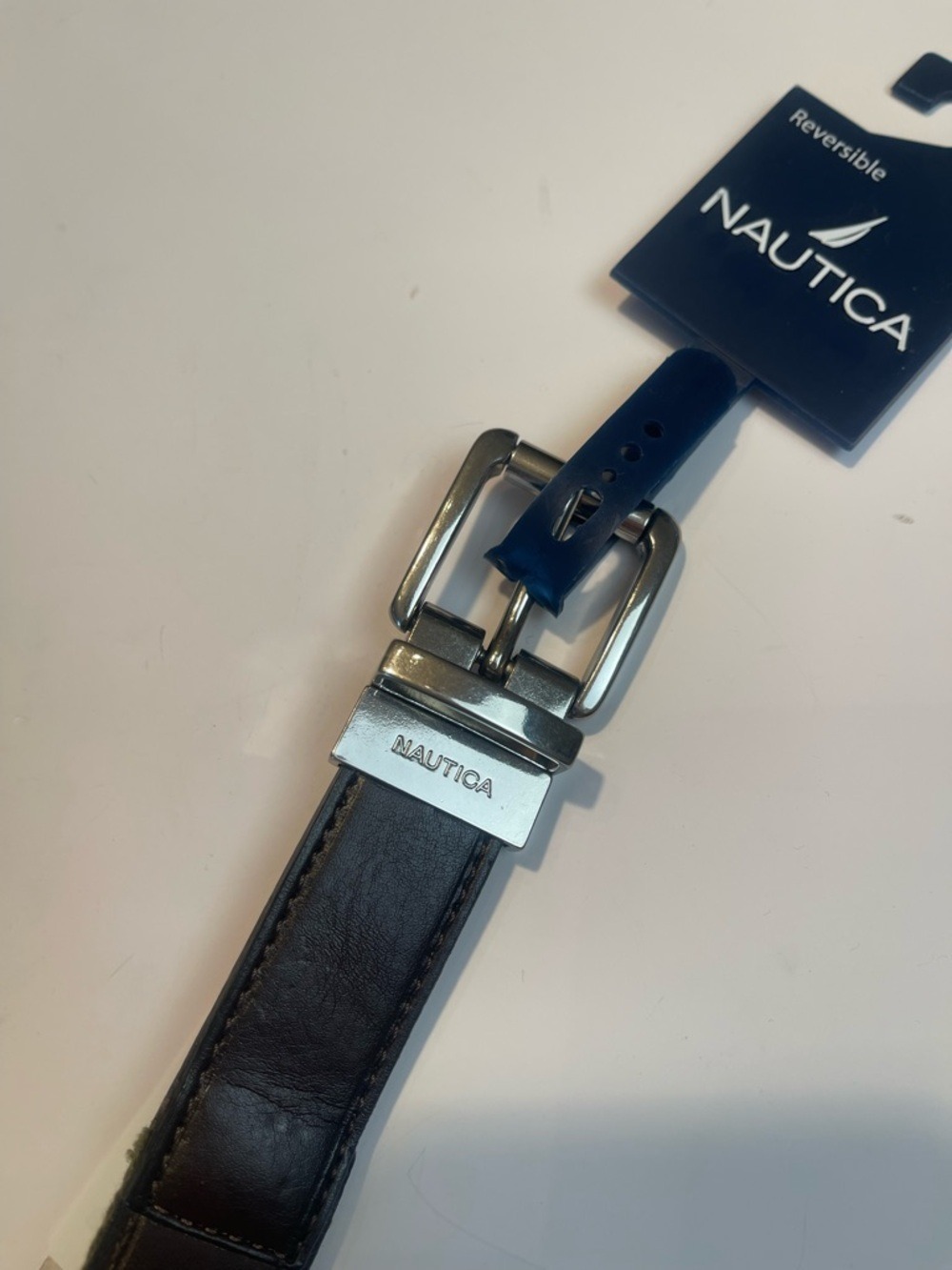 Nautica Reversible Belt Size 24 Brown Vegan Leather Olive Webbing Earthcore